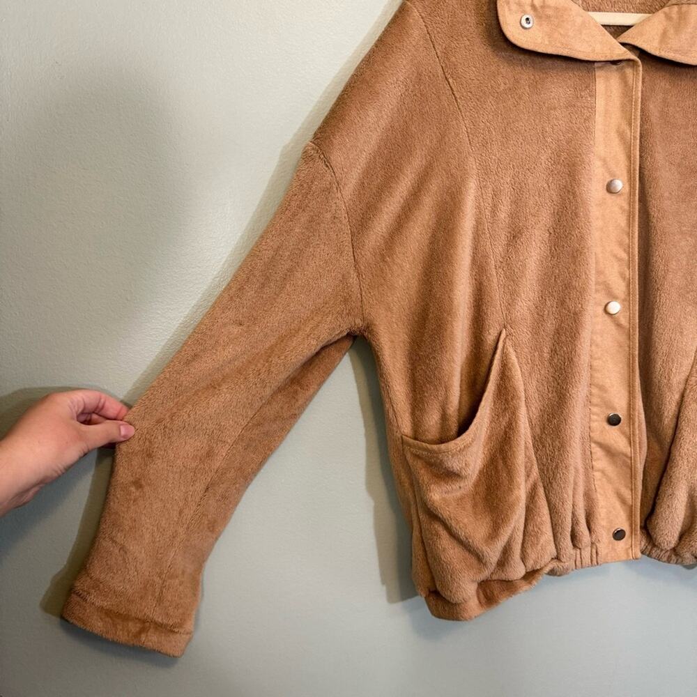 Andree By Unit Fuzzy Fleece Snap Long Sleeve Button Front Jacket Brown 2X Plus - Picture 3 of 9